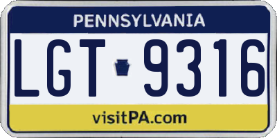 PA license plate LGT9316