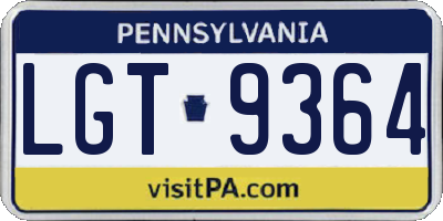 PA license plate LGT9364