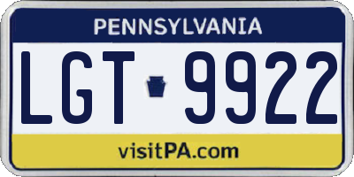 PA license plate LGT9922