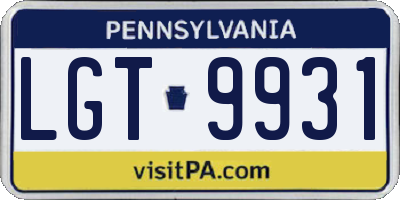PA license plate LGT9931
