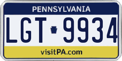 PA license plate LGT9934