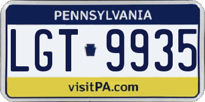 PA license plate LGT9935