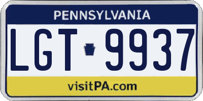 PA license plate LGT9937