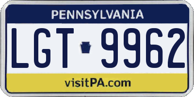 PA license plate LGT9962