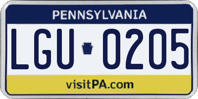 PA license plate LGU0205