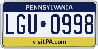 PA license plate LGU0998