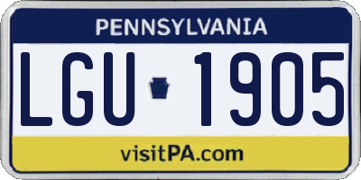 PA license plate LGU1905