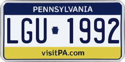 PA license plate LGU1992