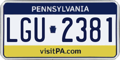 PA license plate LGU2381