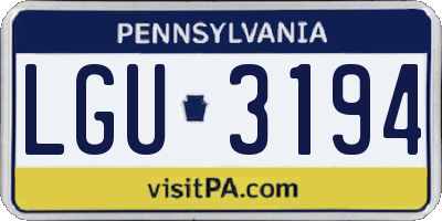 PA license plate LGU3194