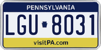 PA license plate LGU8031
