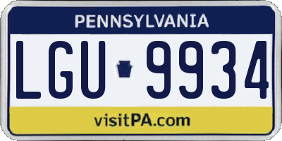 PA license plate LGU9934