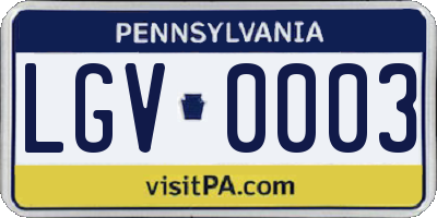 PA license plate LGV0003