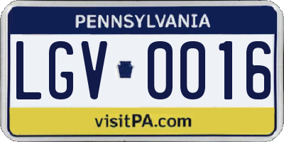 PA license plate LGV0016