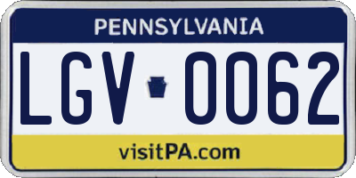 PA license plate LGV0062