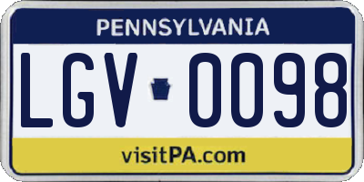 PA license plate LGV0098