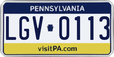 PA license plate LGV0113