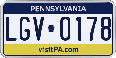 PA license plate LGV0178