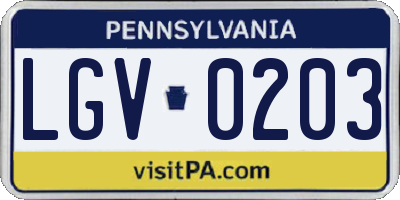 PA license plate LGV0203