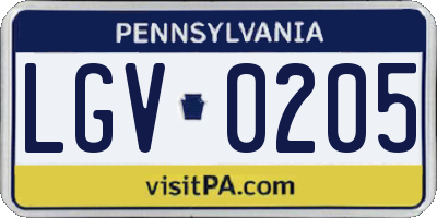 PA license plate LGV0205