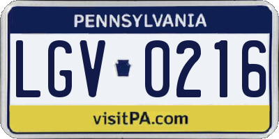 PA license plate LGV0216