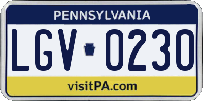 PA license plate LGV0230