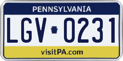 PA license plate LGV0231