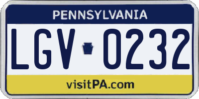 PA license plate LGV0232