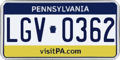 PA license plate LGV0362