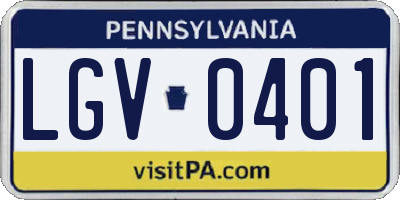 PA license plate LGV0401