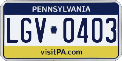 PA license plate LGV0403