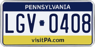 PA license plate LGV0408