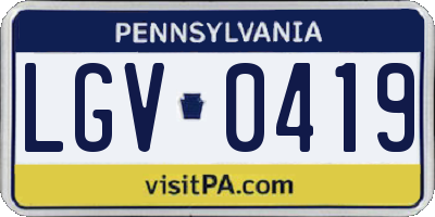 PA license plate LGV0419