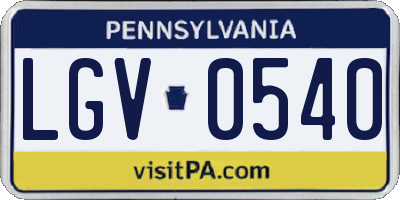 PA license plate LGV0540