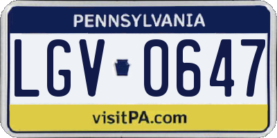 PA license plate LGV0647