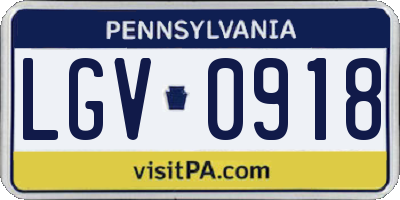 PA license plate LGV0918