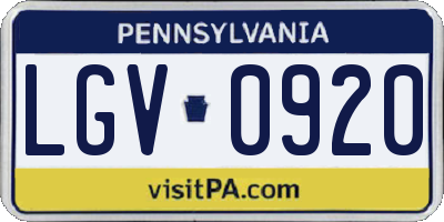 PA license plate LGV0920