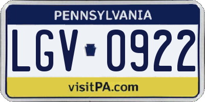 PA license plate LGV0922