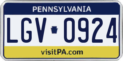 PA license plate LGV0924