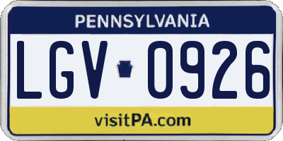PA license plate LGV0926