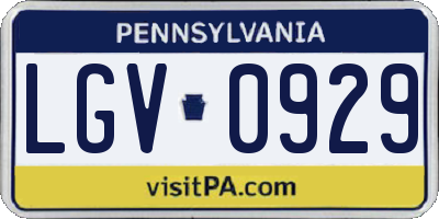 PA license plate LGV0929