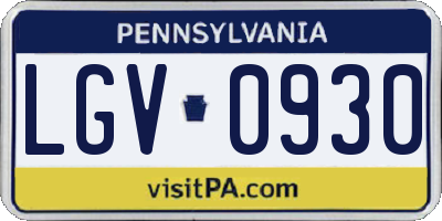 PA license plate LGV0930