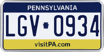 PA license plate LGV0934