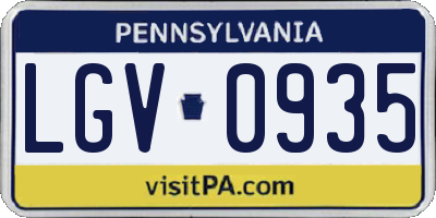 PA license plate LGV0935