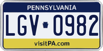 PA license plate LGV0982