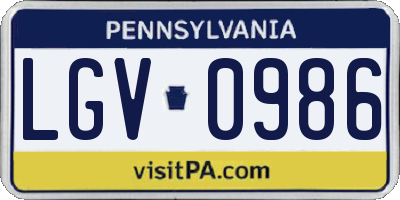 PA license plate LGV0986