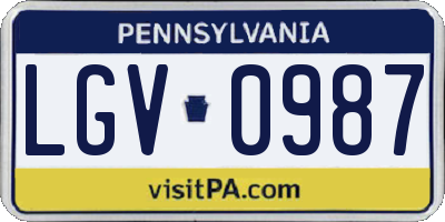 PA license plate LGV0987