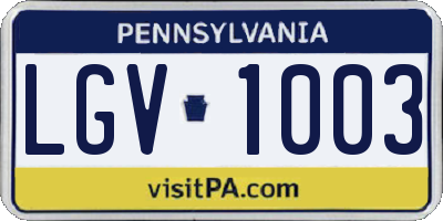 PA license plate LGV1003