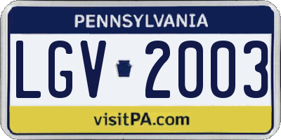PA license plate LGV2003