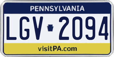 PA license plate LGV2094